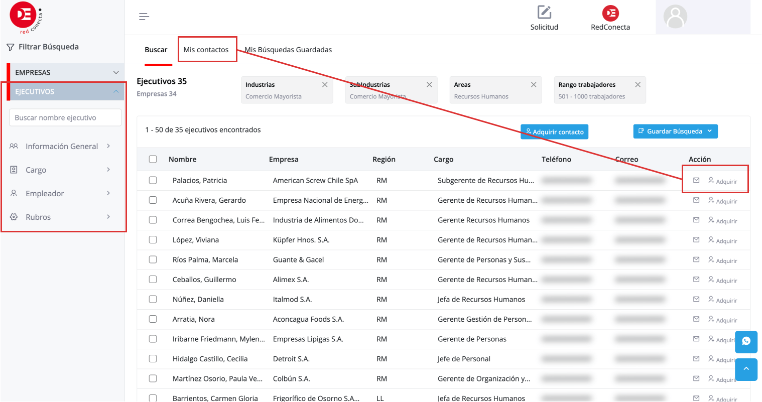 FILTRO DE EJECUTIVOS - Base de datos de empresas y ejecutivos de chile